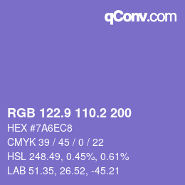 カラーコード: RGB 122.9 110.2 200 | qconv.com