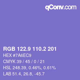 カラーコード: RGB 122.9 110.2 201 | qconv.com