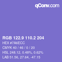 カラーコード: RGB 122.9 110.2 204 | qconv.com