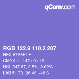 カラーコード: RGB 122.9 110.2 207 | qconv.com