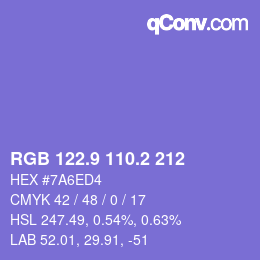 カラーコード: RGB 122.9 110.2 212 | qconv.com