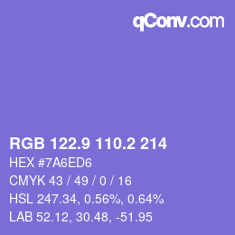 カラーコード: RGB 122.9 110.2 214 | qconv.com