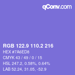 カラーコード: RGB 122.9 110.2 216 | qconv.com