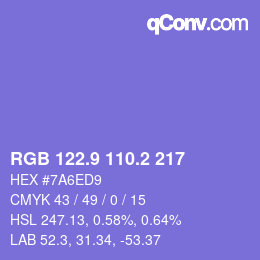 カラーコード: RGB 122.9 110.2 217 | qconv.com