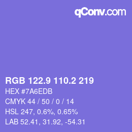 カラーコード: RGB 122.9 110.2 219 | qconv.com