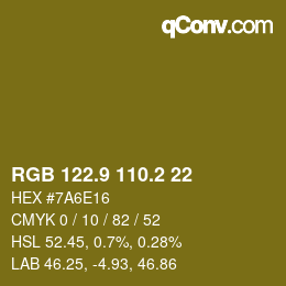 カラーコード: RGB 122.9 110.2 22 | qconv.com