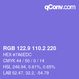 カラーコード: RGB 122.9 110.2 220 | qconv.com