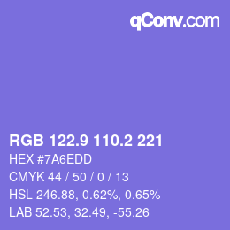 カラーコード: RGB 122.9 110.2 221 | qconv.com