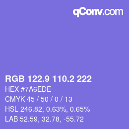 カラーコード: RGB 122.9 110.2 222 | qconv.com