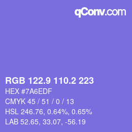 カラーコード: RGB 122.9 110.2 223 | qconv.com