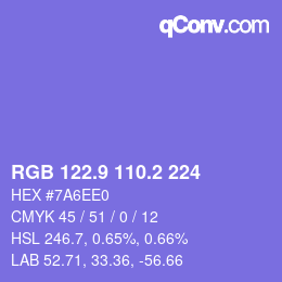 カラーコード: RGB 122.9 110.2 224 | qconv.com