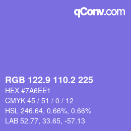 カラーコード: RGB 122.9 110.2 225 | qconv.com
