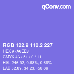 カラーコード: RGB 122.9 110.2 227 | qconv.com