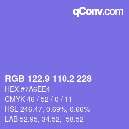 カラーコード: RGB 122.9 110.2 228 | qconv.com