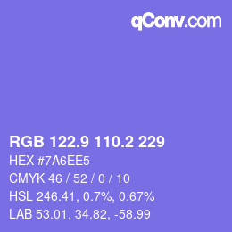 カラーコード: RGB 122.9 110.2 229 | qconv.com