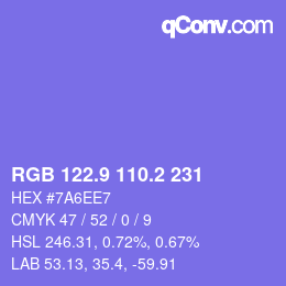 カラーコード: RGB 122.9 110.2 231 | qconv.com