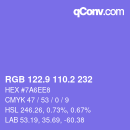 カラーコード: RGB 122.9 110.2 232 | qconv.com