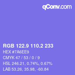 カラーコード: RGB 122.9 110.2 233 | qconv.com