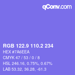カラーコード: RGB 122.9 110.2 234 | qconv.com