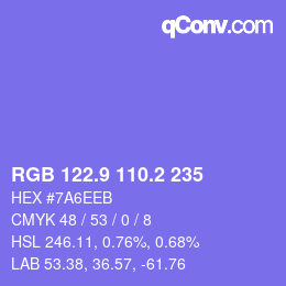 カラーコード: RGB 122.9 110.2 235 | qconv.com