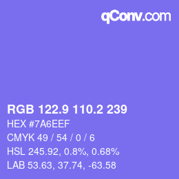 カラーコード: RGB 122.9 110.2 239 | qconv.com