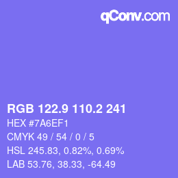 カラーコード: RGB 122.9 110.2 241 | qconv.com