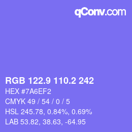 カラーコード: RGB 122.9 110.2 242 | qconv.com