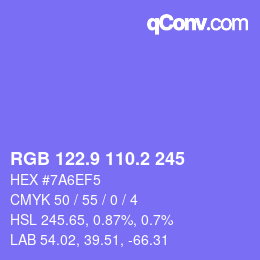 カラーコード: RGB 122.9 110.2 245 | qconv.com