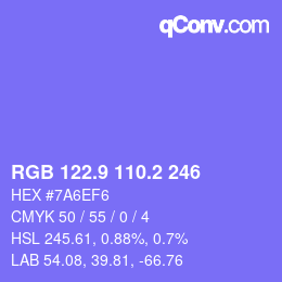 カラーコード: RGB 122.9 110.2 246 | qconv.com