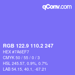カラーコード: RGB 122.9 110.2 247 | qconv.com