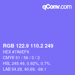カラーコード: RGB 122.9 110.2 249 | qconv.com
