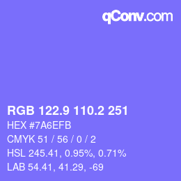 カラーコード: RGB 122.9 110.2 251 | qconv.com