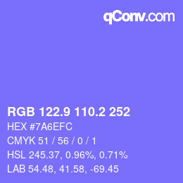 カラーコード: RGB 122.9 110.2 252 | qconv.com