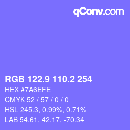 カラーコード: RGB 122.9 110.2 254 | qconv.com