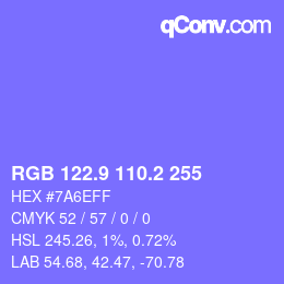 カラーコード: RGB 122.9 110.2 255 | qconv.com