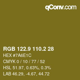 カラーコード: RGB 122.9 110.2 28 | qconv.com