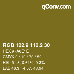 カラーコード: RGB 122.9 110.2 30 | qconv.com