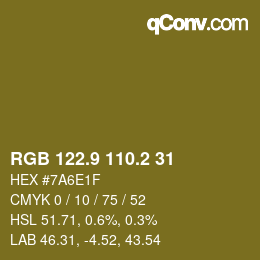 カラーコード: RGB 122.9 110.2 31 | qconv.com