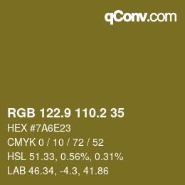 Color code: RGB 122.9 110.2 35 | qconv.com