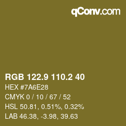カラーコード: RGB 122.9 110.2 40 | qconv.com