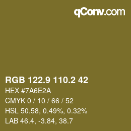 Color code: RGB 122.9 110.2 42 | qconv.com