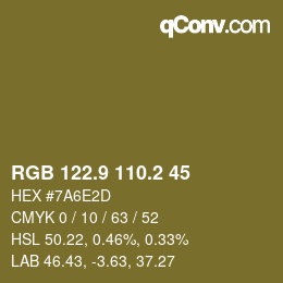 カラーコード: RGB 122.9 110.2 45 | qconv.com
