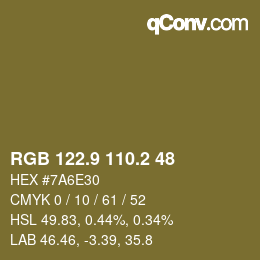 Color code: RGB 122.9 110.2 48 | qconv.com