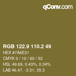 Color code: RGB 122.9 110.2 49 | qconv.com