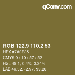 Farbcode: RGB 122.9 110.2 53 | qconv.com