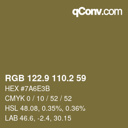 Color code: RGB 122.9 110.2 59 | qconv.com