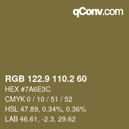 カラーコード: RGB 122.9 110.2 60 | qconv.com