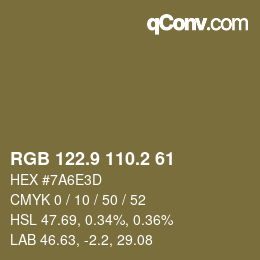 Color code: RGB 122.9 110.2 61 | qconv.com