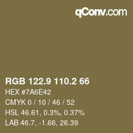 Color code: RGB 122.9 110.2 66 | qconv.com
