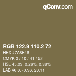 Farbcode: RGB 122.9 110.2 72 | qconv.com